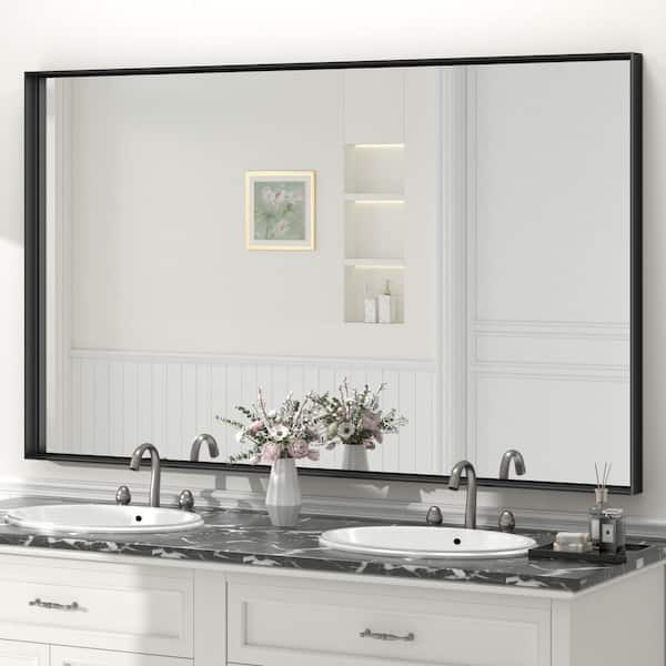60 in. W x 36 in. H Rectangular Aluminum Alloy Framed and Tempered Glass Wall Bathroom Vanity Mirror in Matte Black
