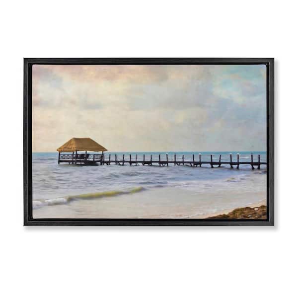 Paradise Pier Shoreline by Graffi tee Studios Black Floater Frame Coastal Graphic Art Print 21 in. x 31 in.