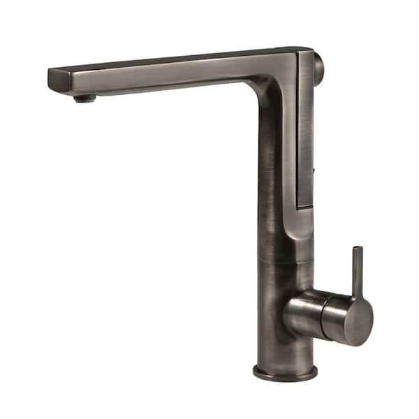 HOUZER Ascend Single-Handle Pull Out Sprayer Kitchen Faucet with Integrated Pull Up and CeraDox Technology in Pewter
