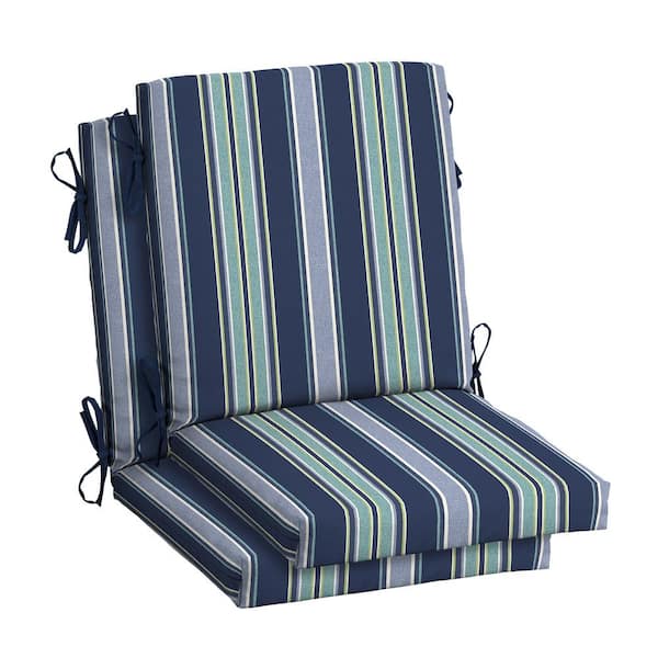 ARDEN SELECTIONS 18 in. x 16.5 in. Mid Back Outdoor Dining Chair Cushion in Sapphire Aurora Blue Stripe (2-Pack)