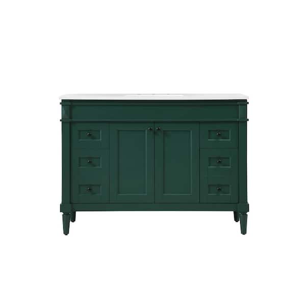 Unbranded Simply Living 48 in. W x 21 in. D x 35 in. H Bath Vanity in Green with Ivory White Engineered Marble Top