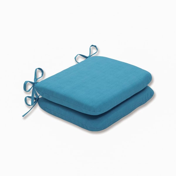 Pillow Perfect Solid 18.5 in. x 15.5 in. Outdoor Dining Chair Cushion in Blue (Set of 2)