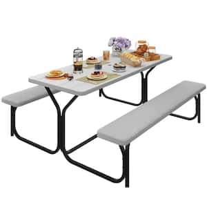 6 ft. Outdoor Picnic Table and Bench with Umbrella Hole