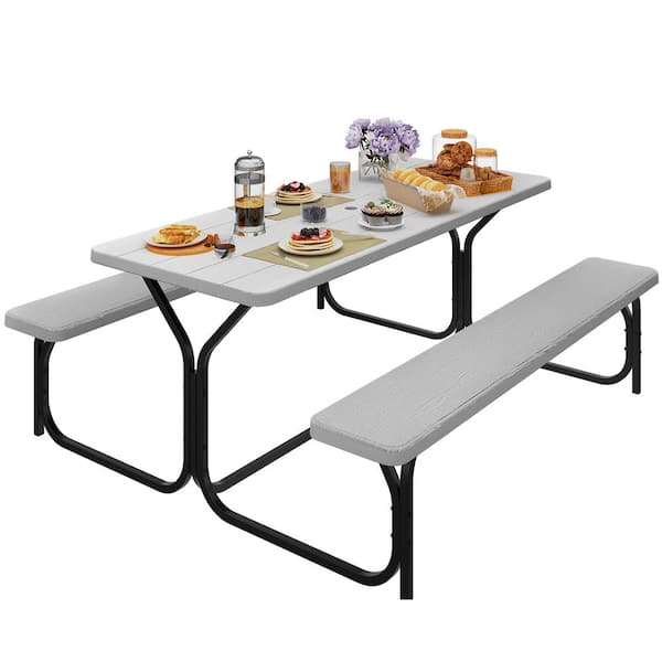 DEXTRUS 6 ft. Outdoor Picnic Table and Bench with Umbrella Hole