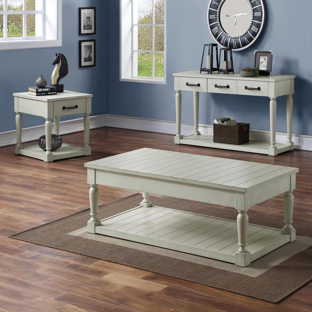 Hemingway Transitional Alabaster White Rectangular Sofa Table with Storage