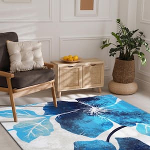 Blue/Grey 8 ft. x 10 ft. Non Skid Floral Area Rug