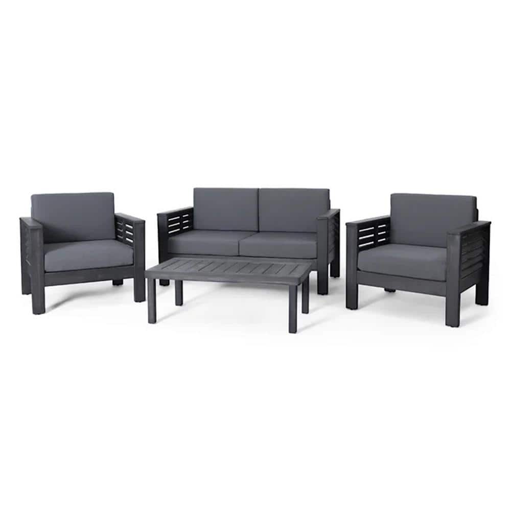 4-Piece Teak Acacia Wood Outdoor Loveseat and Coffee Table Set for Patio Ga
