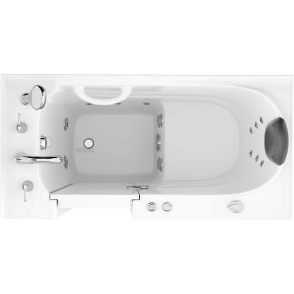 Safe Premier Series 26 in. L x 53 in. W Whirlpool Jetted Bathtub with Left Drain in White with Fast Filling Faucet Set