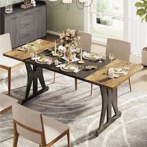 Rustic Brown Wood 70 in. 4 Heavy Duty Metal Legs Dining Table Seats 6-8