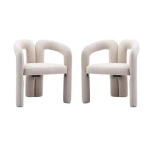 Modern Beige Velvet Goat Shaped Accent Arm Chair with Wood Frame Set of 2