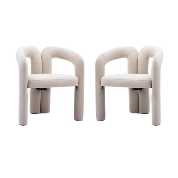 HOMEFUN Modern Beige Velvet Goat Shaped Accent Arm Chair with Wood Frame Set of 2