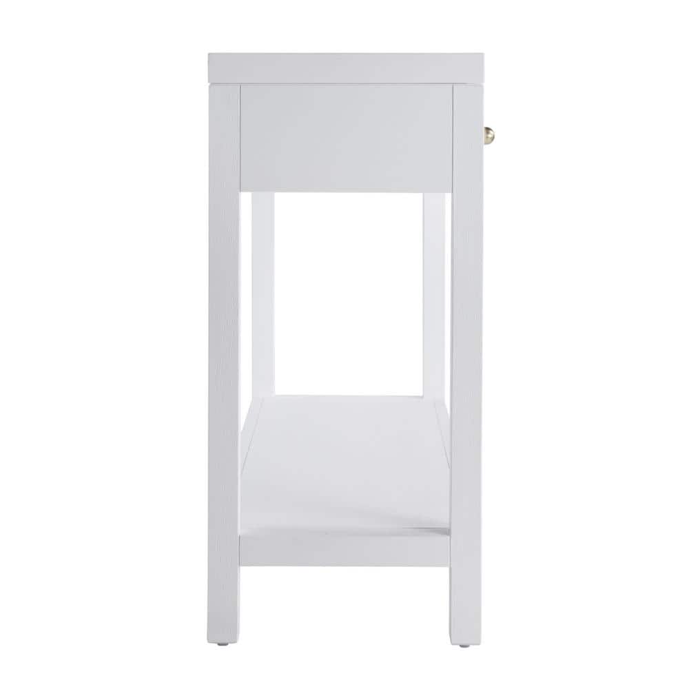 White Rectangular Wood Console Table with Storage Drawers