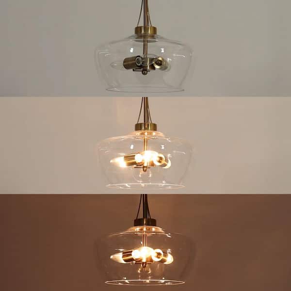 Zevni 12 in. 3-Light Modern Brass Gold Pendant Light with Clear