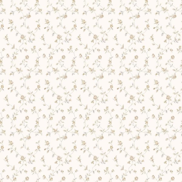 Unbranded Miniatures 2-Beige/White Rose Bud Trellis Vine Design Matte Finish Non-Pasted Vinyl Non-Woven Wallpaper Sample