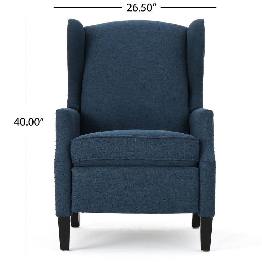 Navy Blue Handcrafted Wood Wing Chair Recliner