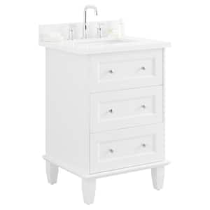 Lenore 24 in. W x 21 in. D x 34 in. H Bath Vanity in White with Pure White Quartz Top Single Sink Ceramic Basin