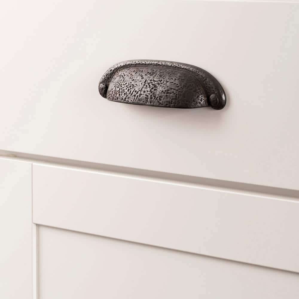 Rustic Black Iron Cup Cabinet Pull with Mounting Hardware