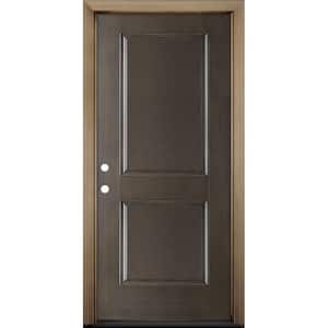 36 in. x 80 in. Everland Smokey Grey Left Hand Inswing 2-Panel Smooth Fiberglass Prehung Front Door with Brickmold