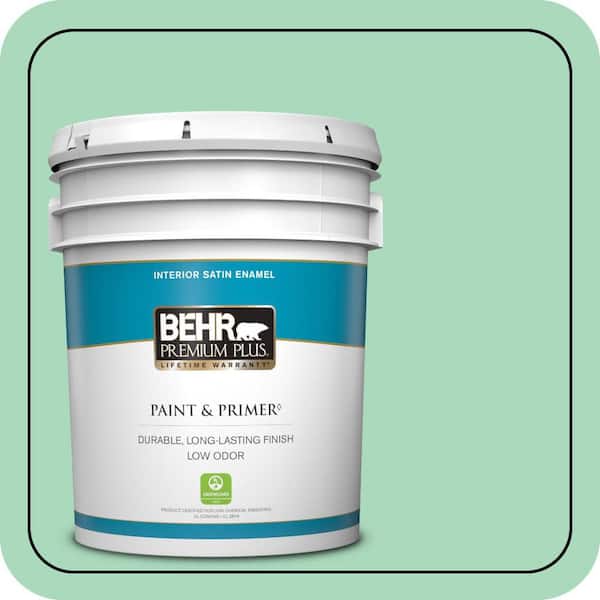 BEHR PREMIUM PLUS 5 gal. #P410-3 Shanghai Jade Satin Enamel Low Odor Interior Paint & Primer