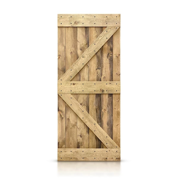 CALHOME K Series 38 in. x 84 in. Pre-Assembled Weather Oak Stained Solid Pine Wood Interior Sliding Barn Door Slab