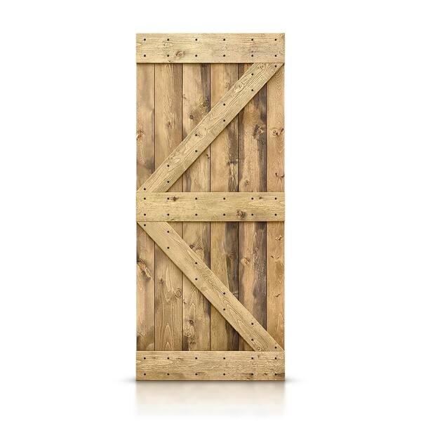 CALHOME 30 in. x 84 in. Distressed K Series Weather Oak Solid Knotty Pine Wood Interior Sliding Barn Door Slab