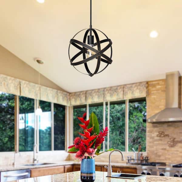 DEWENWILS 60-Watt 1-Light Vintage Ceiling Shaded Pendant Light with Metal Globe Shade, No Bulbs Included