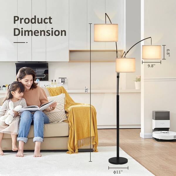 ELECWISH 63 in. Black Floor Lamp with Cloth Texture Shade ELECWISH 63 in. Black Floor Lamp with Cloth Texture Shade