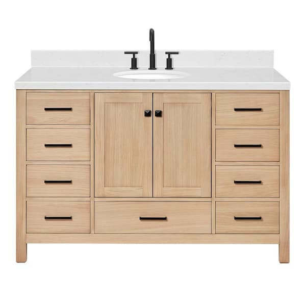 Cambridge 54 in. Single Sink Freestanding Bathroom Vanity in Oak with Carrara White Quartz Top