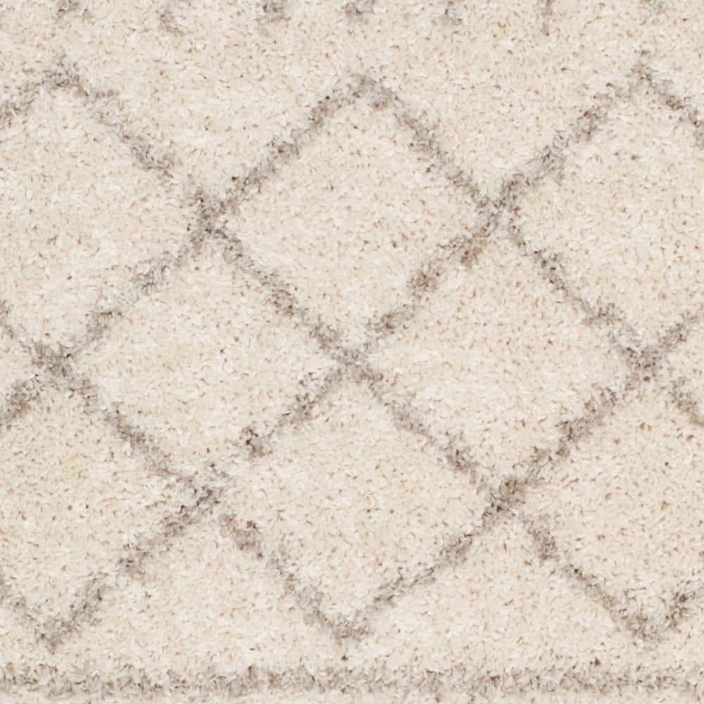 Ivory Beige Geometric Shag Area Rug 5'1" x 7'6"