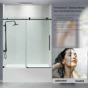 60 in.W x 62 in. H Sliding Frameless Tub Door with Soft Close System and 3/8 in. Clear Glass in Matte Black