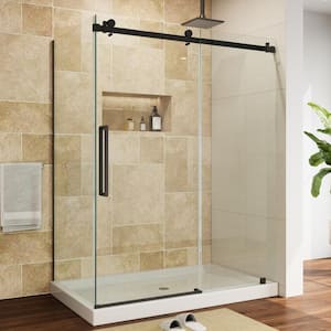 56 in. - 60 in. x 34.5 in. x 76 in. Frameless Corner Sliding Shower Enclosure with Clear Glass in Matte Black