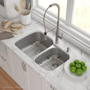 Premier Kitchen 32 in. Undermount 60/40 Double Bowl 16 Gauge Stainless Steel Kitchen Sink with Accessories