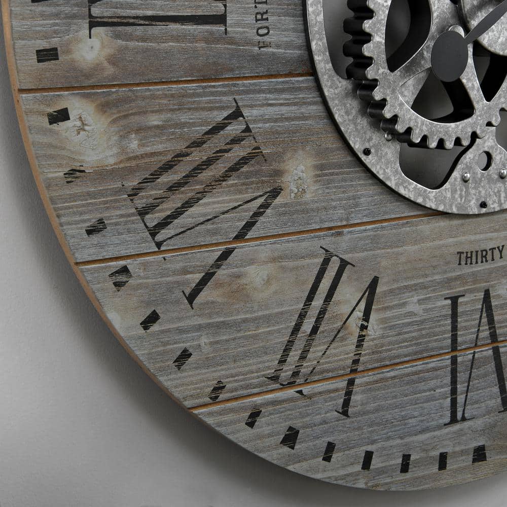 Oversized Gray Wood and Metal Farmhouse Wall Clock