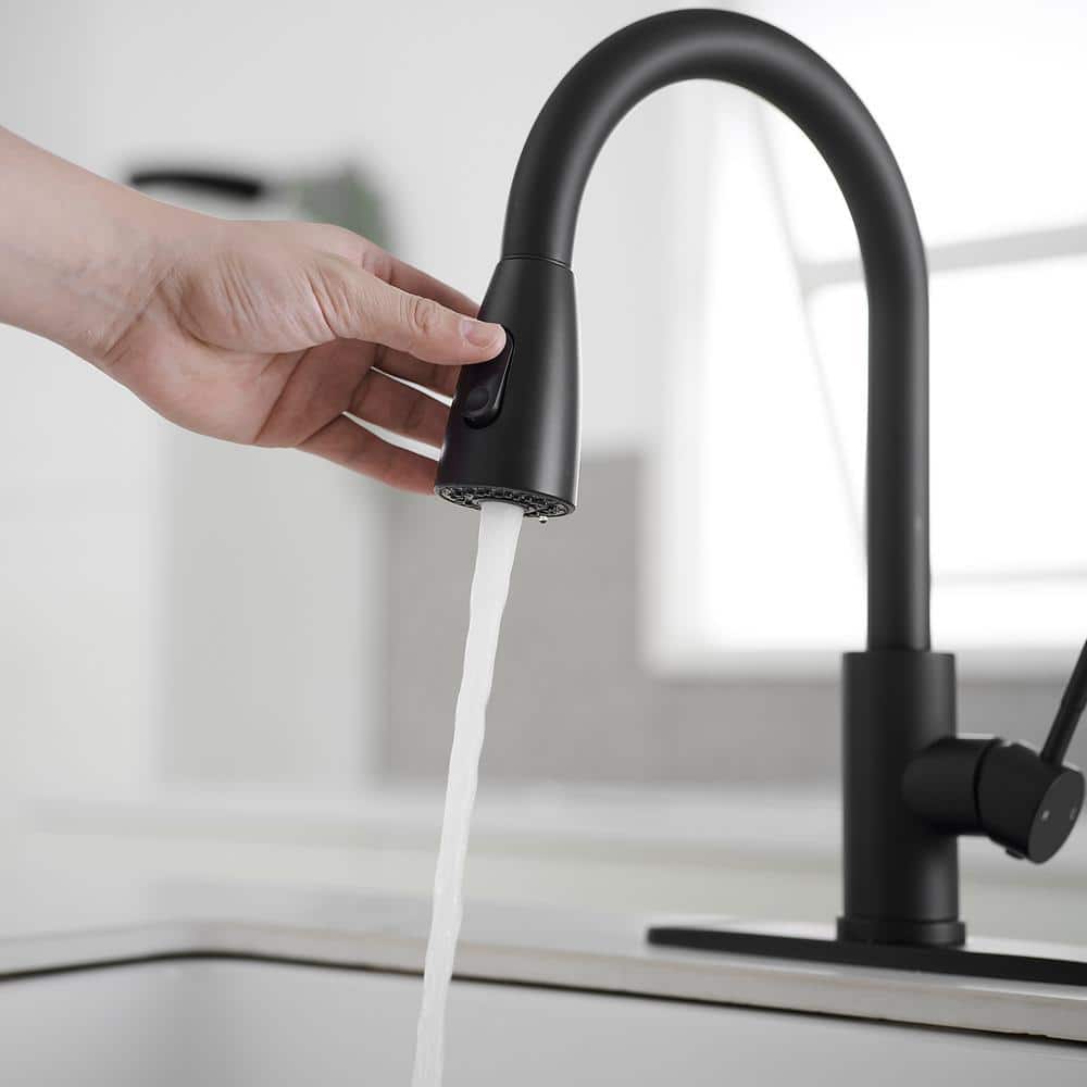 Matte Black Brass Single Handle Pull Down Kitchen Faucet