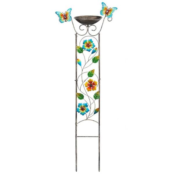 7.3 in. W x 45 in. H Floral Metal Garden Plant Trellis with Bird Bath