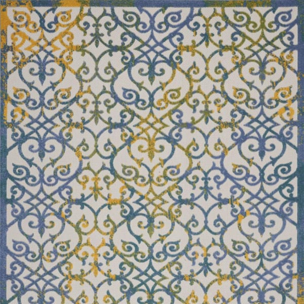 Ivory, Blue 9 ft. x 12 ft. Woven Polypropylene Indoor/Outdoor Area Rug