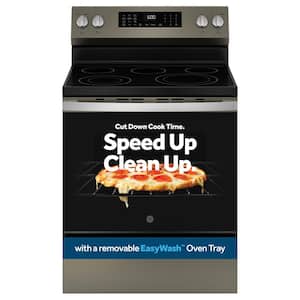 30 in. 5 Burner Element Smart Free-Standing Electric Convection Range in Slate w/ EasyWash Oven Tray, No-Preheat Air Fry