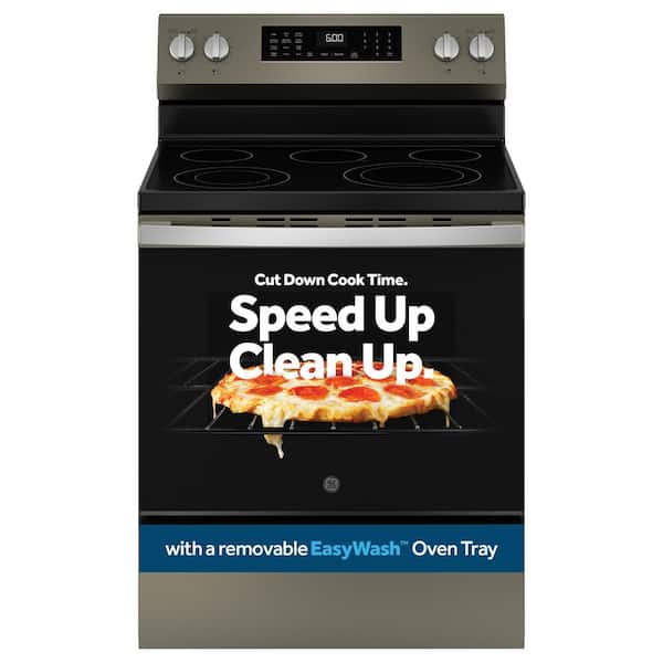 GE 30 in. 5 Element Smart Free-Standing Electric Convection Range in Slate with EasyWash Oven Tray And No-Preheat Air Fry