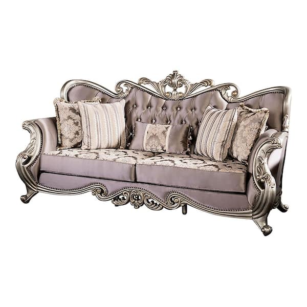 Sidney 95 in. Flared Arm Velvet Rectangle Reversible Seat Cushions Sofa in. Champagne and Purple