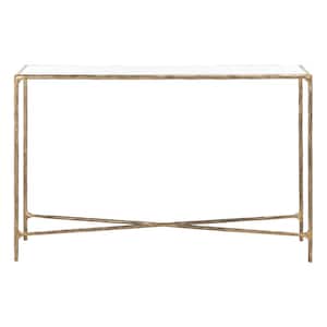 Jessa 12 in. Brass/White Rectangle Metal Console Table