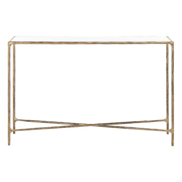 SAFAVIEH Jessa 12 in. Brass/White Rectangle Metal Console Table