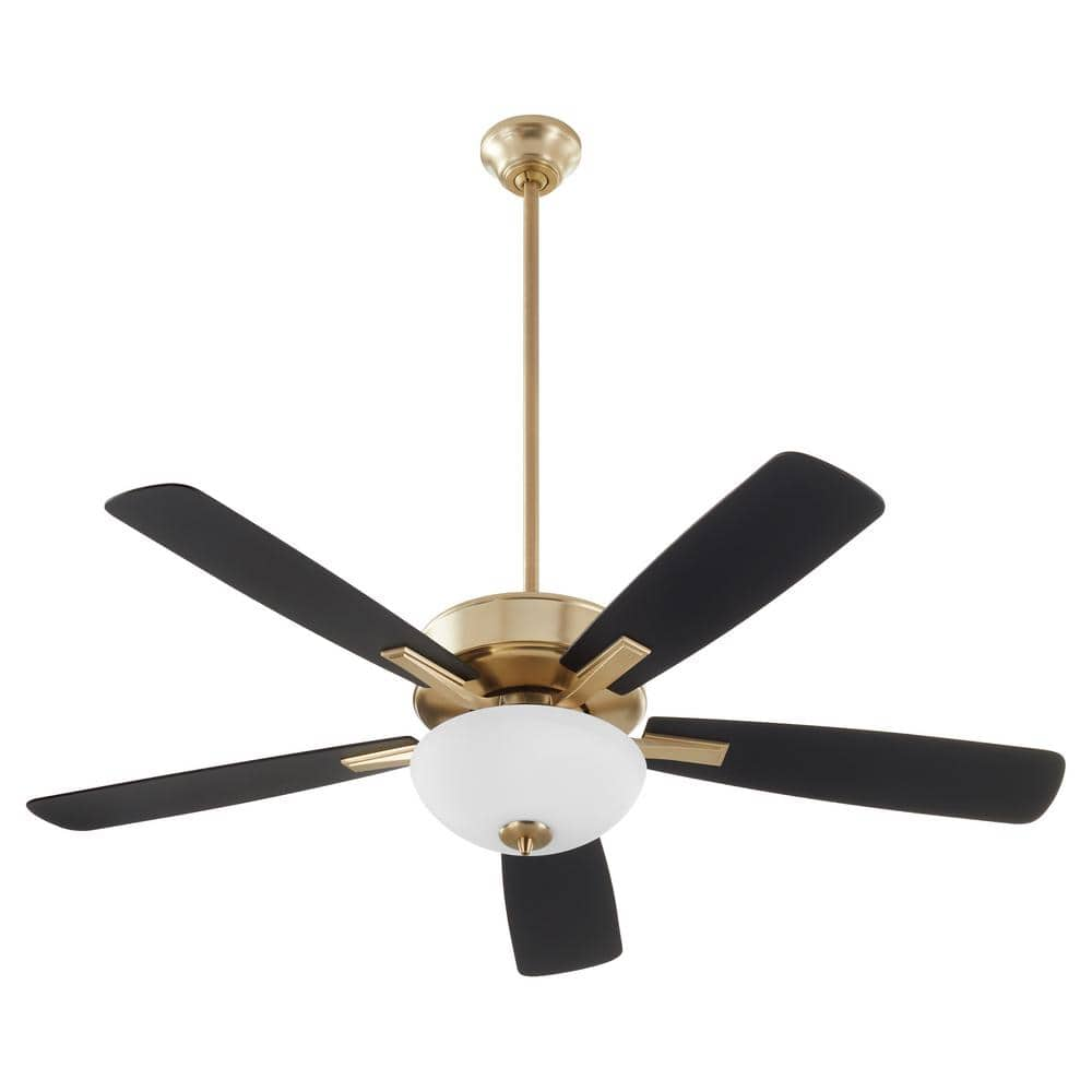 Ovation 52 in. 5 Blade 2-Light 9-Watt Medium Base Opal Bowl Aged Brass Ceiling Fan -  quorum, 4525-280