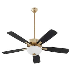 Ovation 52 in. 5 Blade 2-Light 9-Watt Medium Base Opal Bowl Aged Brass Ceiling Fan