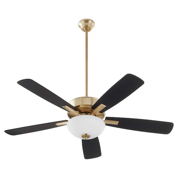quorum Ovation 52 in. 5 Blade 2-Light 9-Watt Medium Base Opal Bowl Aged Brass Ceiling Fan