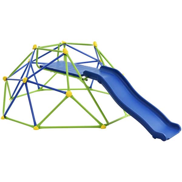 Unbranded 6 ft. Blue Climbing Dome, Playground Dome Climber Play Center with 4.6 ft. Wave Slide, Rust and UV Resistant Steel