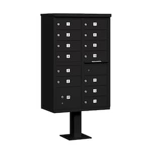 Black USPS Access Cluster Box Unit with 13 B Size Doors and Pedestal