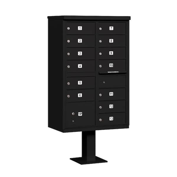 Salsbury Industries Black USPS Access Cluster Box Unit with 13 B Size Doors and Pedestal
