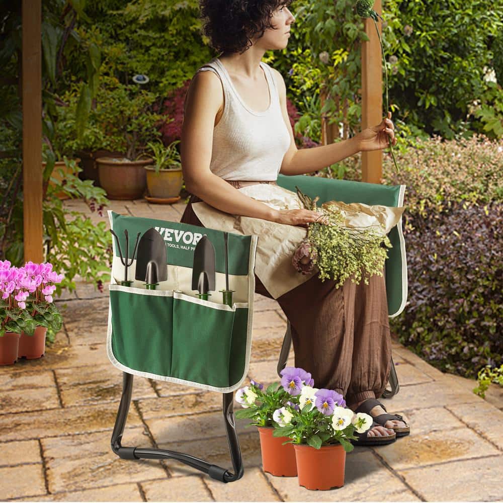 Green and Black Foldable Garden Kneeler and Seat with Tool Bag