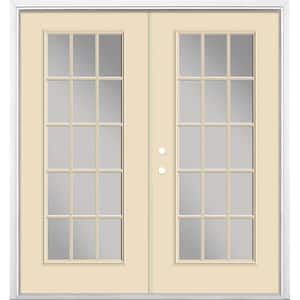 72 in. x 80 in. Golden Haystack Steel Prehung Right-Hand Inswing 15-Lite Clear Glass Patio Door with Brickmold