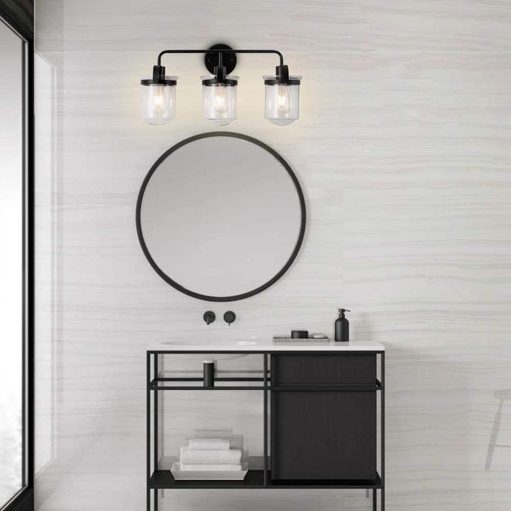 22.5 in. 3-Light Modern Indoor Black Wall Sconce with Clear Glass Shade, E26 Socket (No Bulb) price history on PriceWatchPro